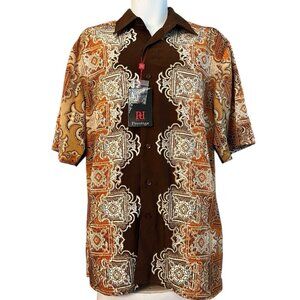 Royal Prestige Mens Large Short Sleeve Button Brown Medallion Baroque NWT